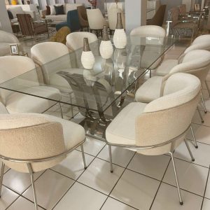 ALBA JUEGO DE COMEDOR EN ACERO – 8 SILLAS BEIGE