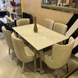 PARIS JUEGO DE COMEDOR DE ACERO - 6 SILLAS COLOR BEIGE