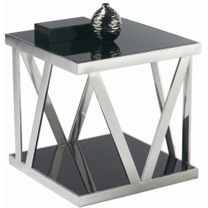 MESA LATERAL PHAUL - ACERO INOXIDABLE DE DISEÑO EXCLUSIVO CON VIDRIO LAMINADO NEGRO