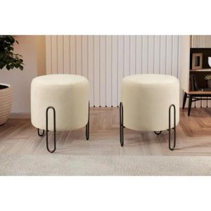 PUFF MELEJ – REDONDO COLOR BLANCO CON BASE DE METAL
