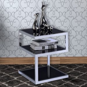 MESA LATERAL ROMHEL - ACERO INOXIDABLE DE DISEÑO EXCLUSIVO CON VIDRIO LAMINADO NEGRO